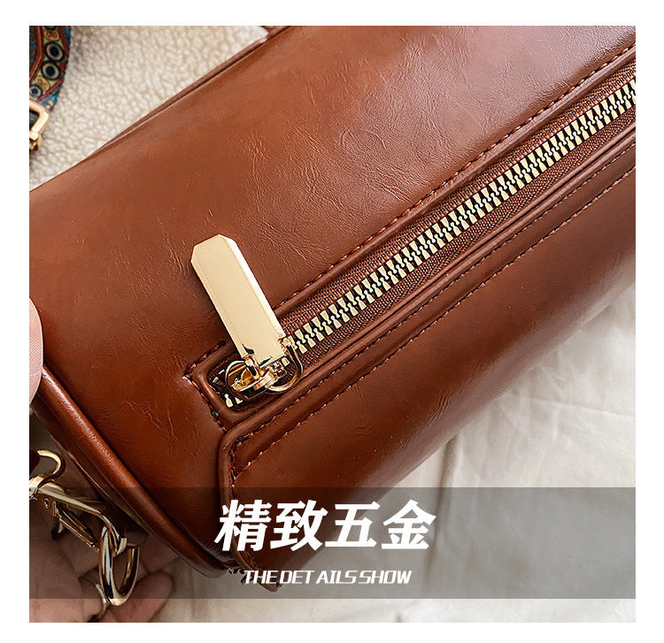 New Fashionable Single Shoulder Bag PU Round Barrel Bag Daily Niche Matching Single Shoulder Crossbody Women's Bag