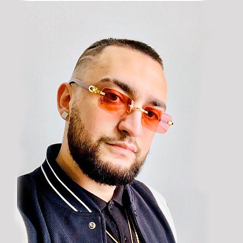 Fashion Sunglasses for Men Frameless Wooden Leg Slingshot Sunglasses Men Trendy Wooden Optical Frame sunglasses