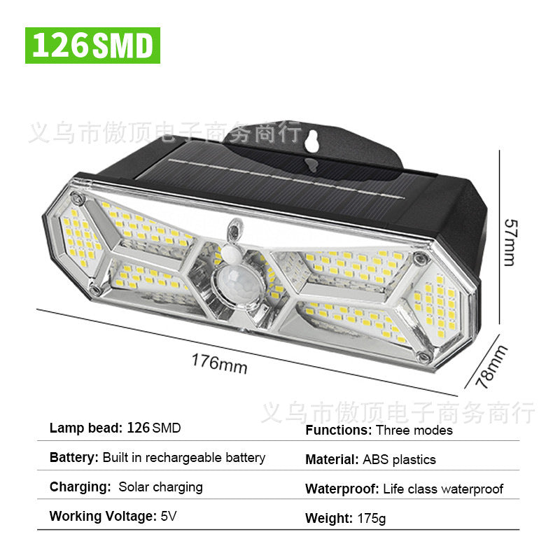 New Outdoor Solar Wall Light LED Human Body Sensor Light Waterproof Street Light Super Bright Garden Courtyard Light