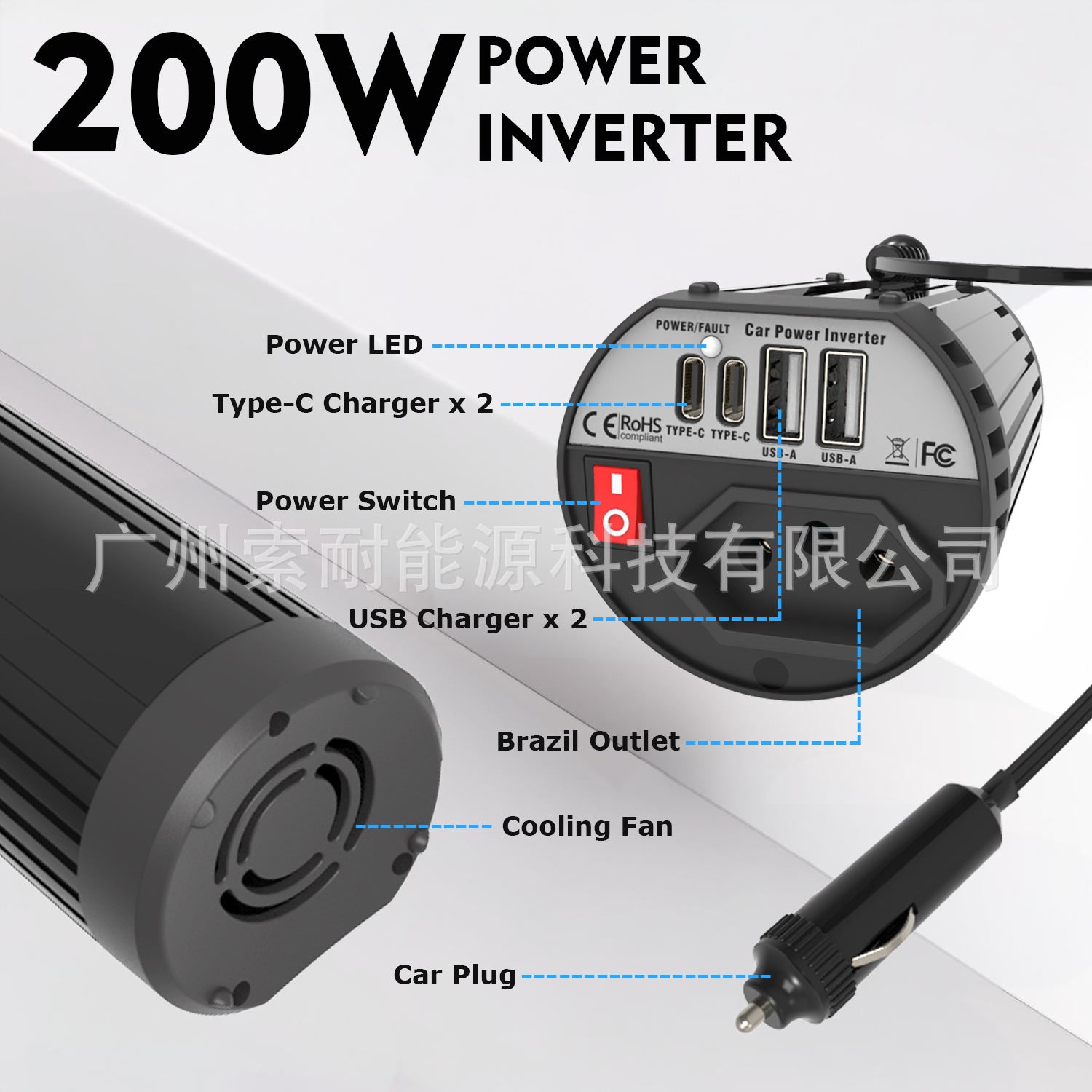 Hot Selling Car Inverter200W 12V Turn110V220V Double USB Type-C Cup Type inverter