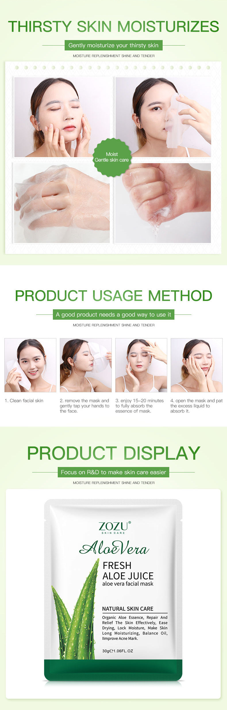 Honey Aloe Vera Mask ZOZU Hydrating Moisturizing Tablets  Cross-border Foreign Trade Skincare Wholesale