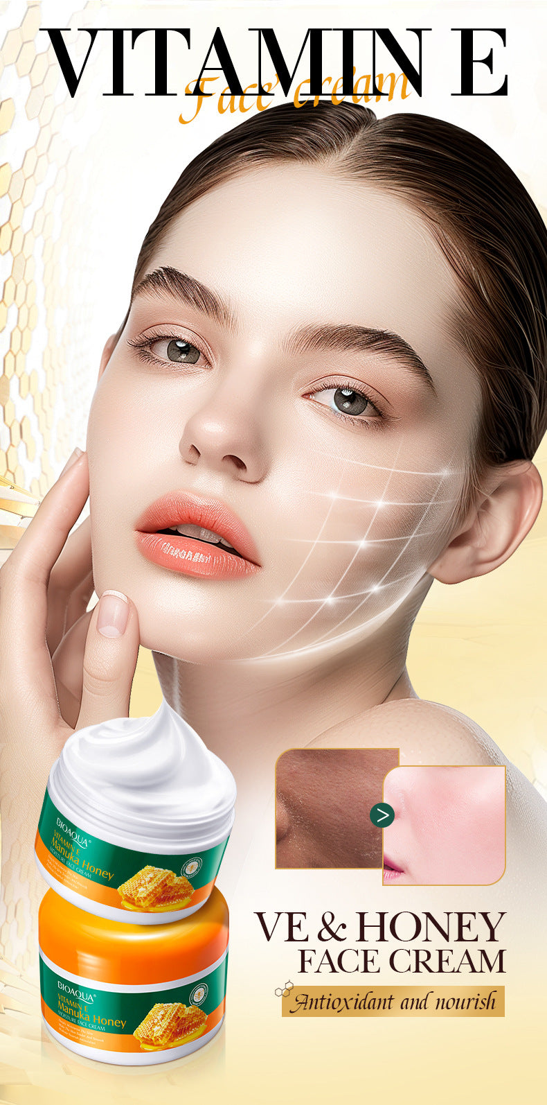 Vitamin E Manuka Honey Face Cream BIOAOUA Moisturizing and Nourishing Face Cream Cross-Border Wholesale