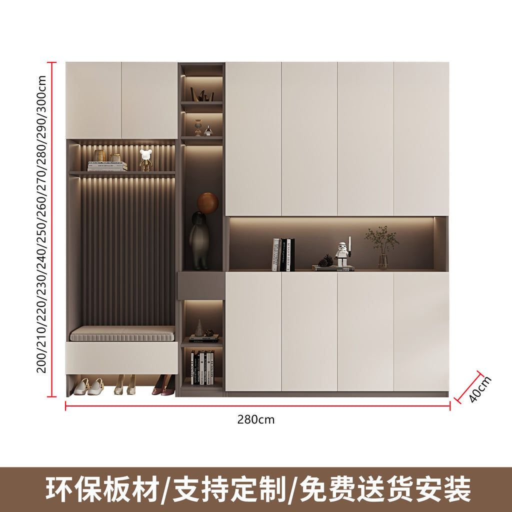 Solid Wood Entryway Shoe Cabinet Home Integrated Cabinet Top-to-Top Cream Style Simple Integrated Partition Large Capacity Doorway Shoe Cabinet