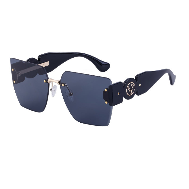 European and American Fashion Square Frame Sunglasses for Women, Trendy Rimless Cut Edge Sun Protection Sunglasses for Women sunglasses