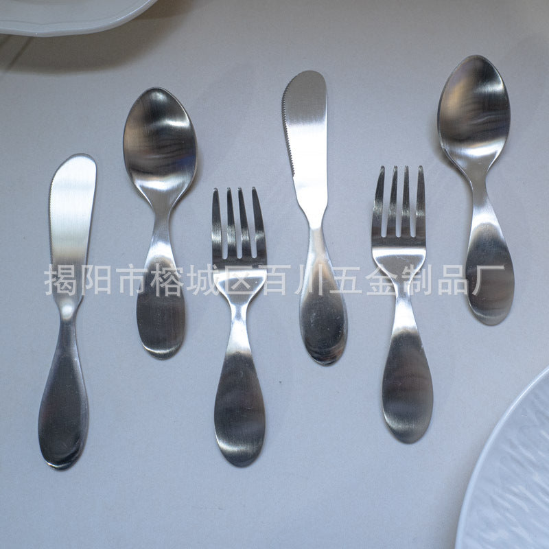 1-5Recommended for One-Year-Olds: Short Wide-Handle Toddler Spoon for Kindergarten, Milk Powder, Dessert Spoon, and Fork304Stainless Steel Dinner Knife