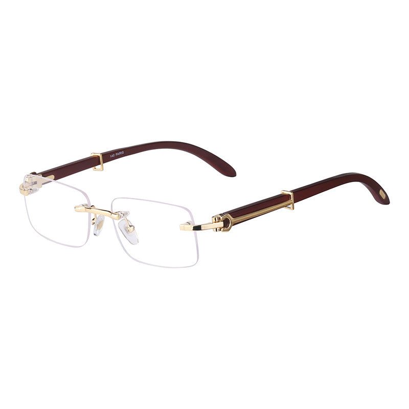 Vintage Wood Grain Sunglasses for Men and Women Fashion Frameless Square Driving Sun Protection Glasses
