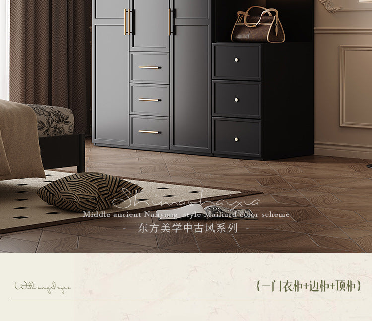 French Retro Style Black Wardrobe Modern Simple Small Apartment Light Luxury Internet Celebrity Closet Storage Cabinet Bedroom Economical Type