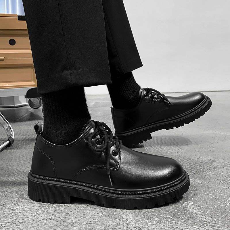 Autumn Men's Casual Leather Shoes Big Toe Shoes British Work Shoes Korean Style Trendy Black Leather Shoes Shallow Mouth Trendy Shoes