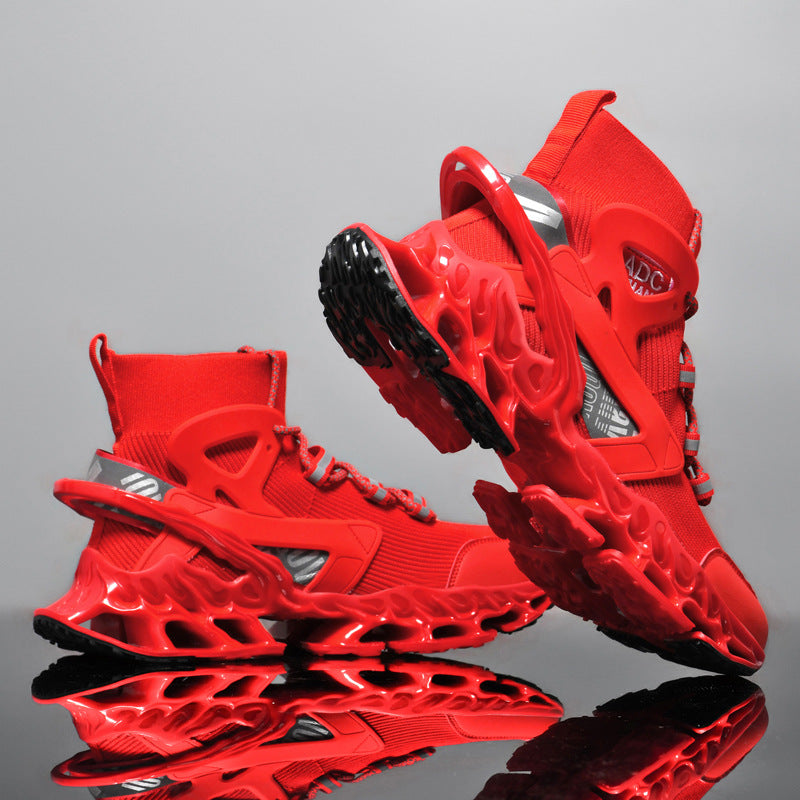 Men's Shoes National Trend Height-Increasing High-Top High-Elastic Running Shoes Basketball Shoes Ultra-Light Shock-Absorbing Running Blade-Sharp Flyknit Sports Shoes