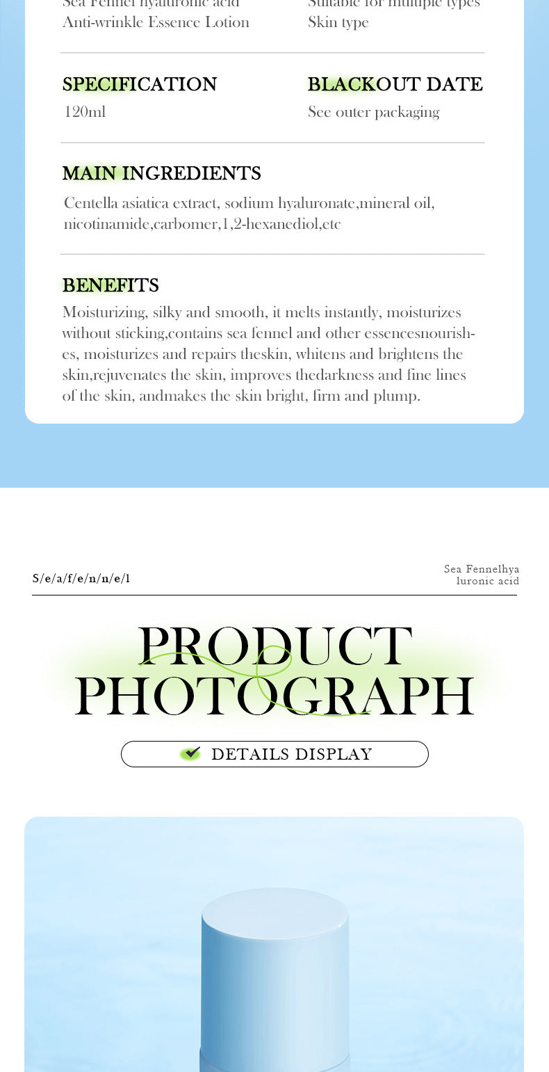 Sea Fennel Hyaluronic Acid Skin Care Set  BIOAOUA Moisturizing Five-Piece Set Cross-Border Wholesale