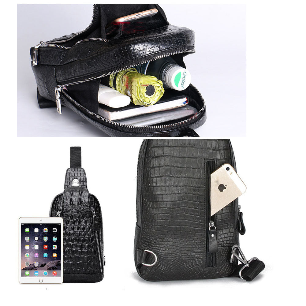 Anti-theft Bag Travel Essential Genuine Leather Chest Bag Men Crocodile Pattern Cowhide Portable Shoulder Crossbody Small Bag