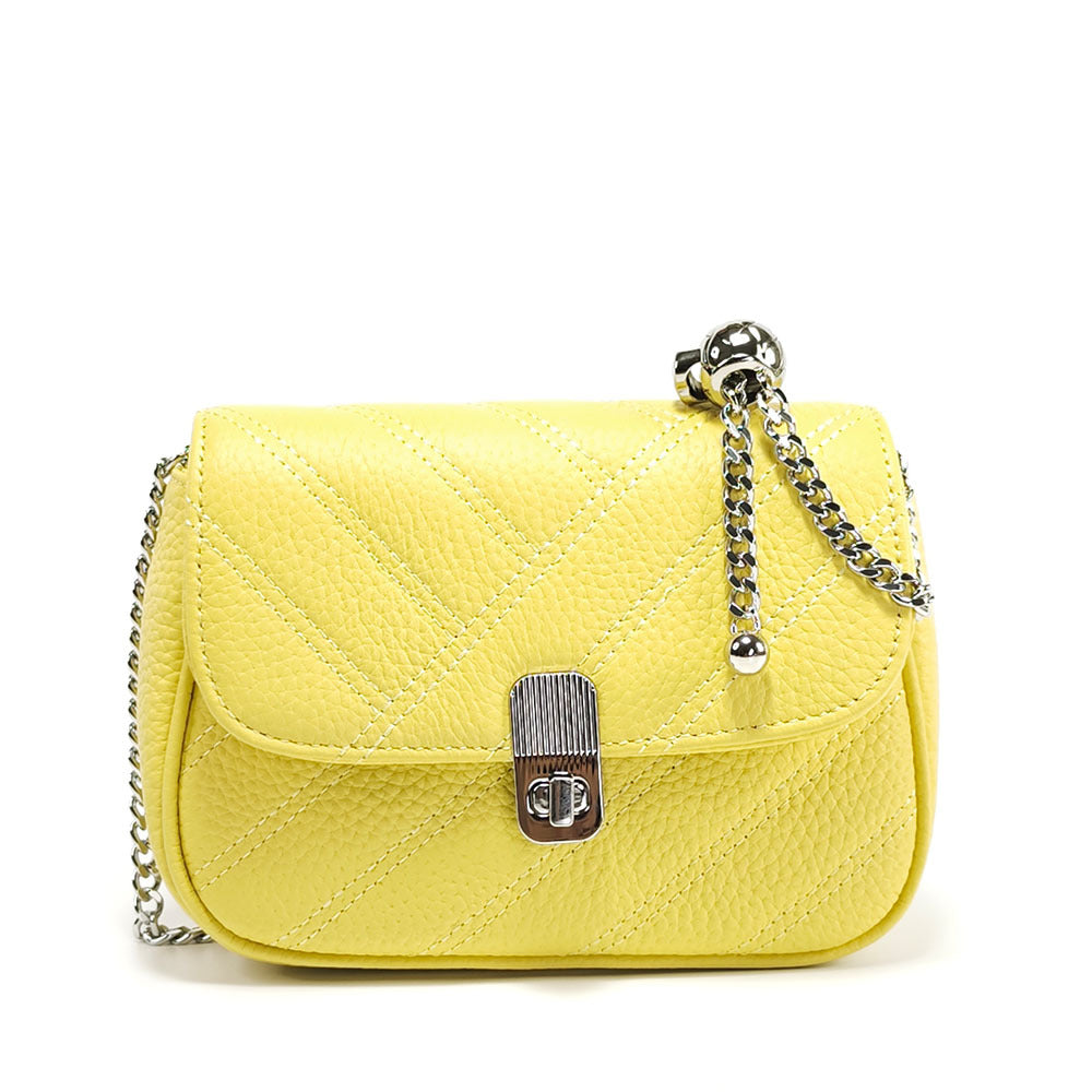 Genuine Leather Women's Bag New Metal Chain Small Square Bag Simple Versatile Chanel Style Single Shoulder Solid Color Embroidered Thread Crossbody Bag