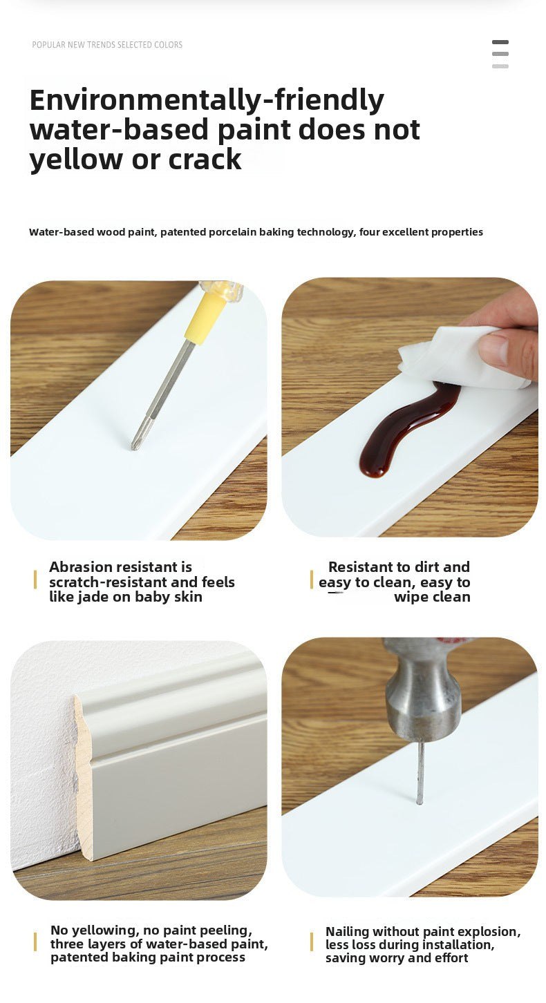 Solid wood skirting board, Fanlongnian Villa, Xunmu painted baseboard, wooden Chinese-style wood grain10cm Solid wood skirting board