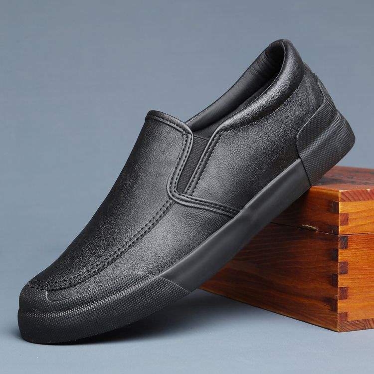 Men's Shoes Spring and Autumn Men's Casual Leather Shoes Slip-On Korean Style Versatile Trendy British Shoes Men's Trendy Shoes Sneakers