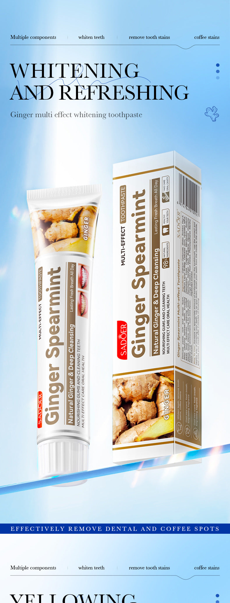 Mint Toothpaste100gSADOER Propolis Sea Salt Ginger Cleans Tartar Strengthens Teeth  Wholesale