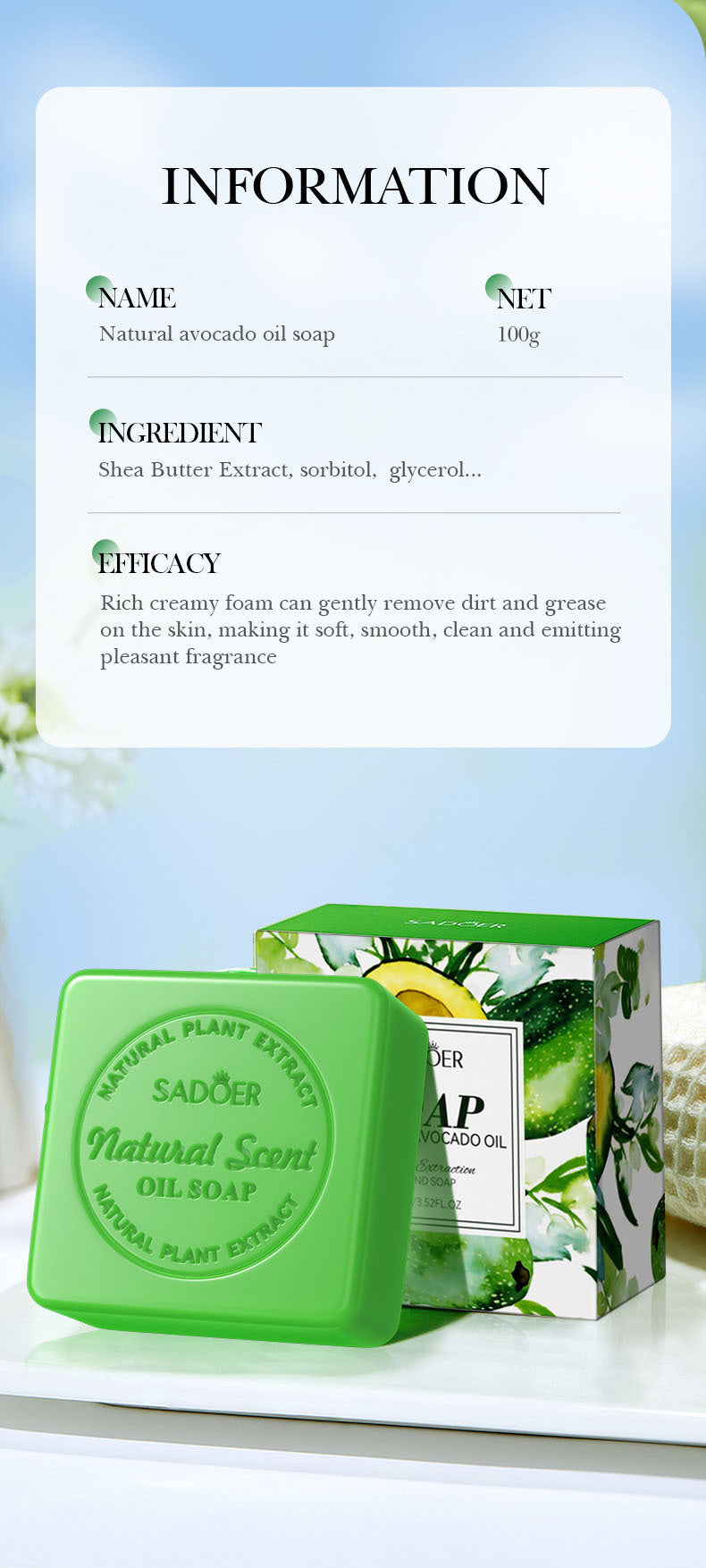 Plant and Fruit Scented Soap100g SADOER Cleansing, Moisturizing Handmade Soap  Wholesale