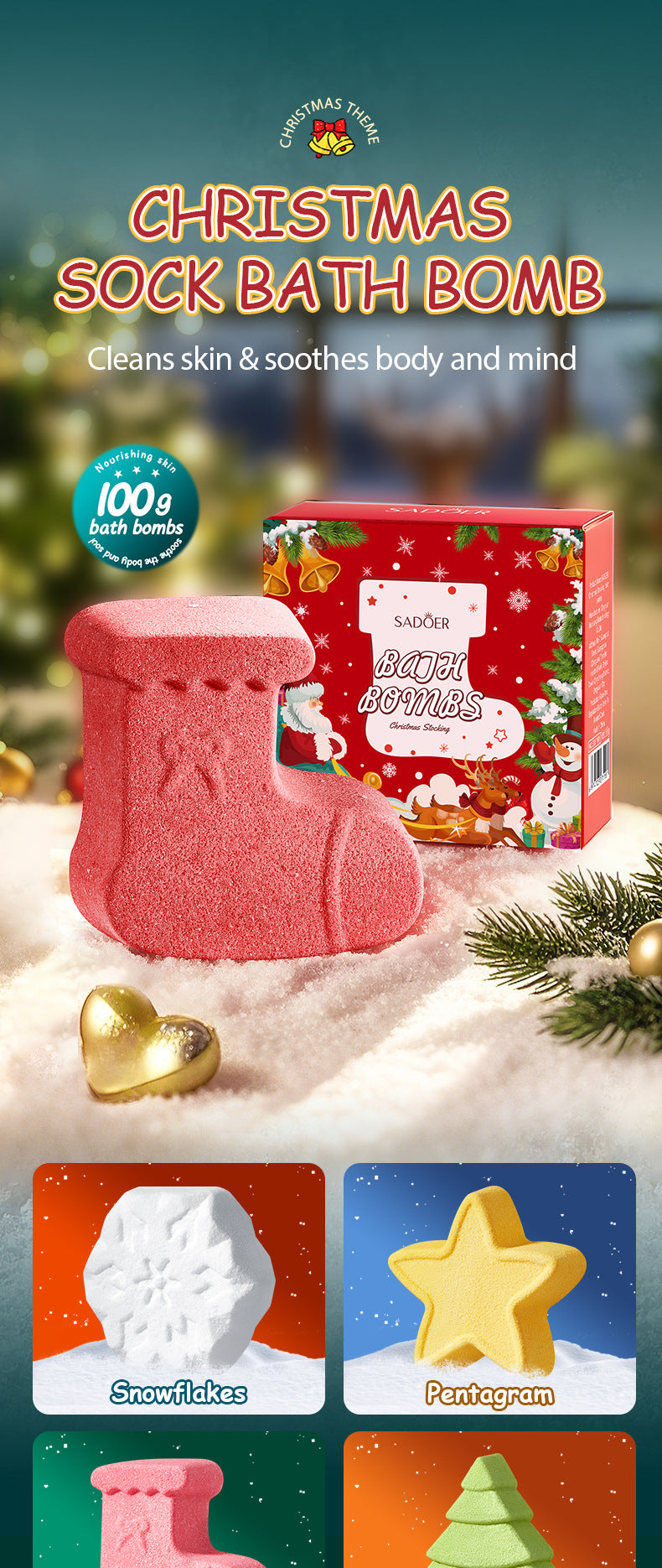 Cross-Border Christmas Stocking Bath Bombs SADOER Deep Cleansing Body Bath Bath Salts Export Manufacturer Wholesale