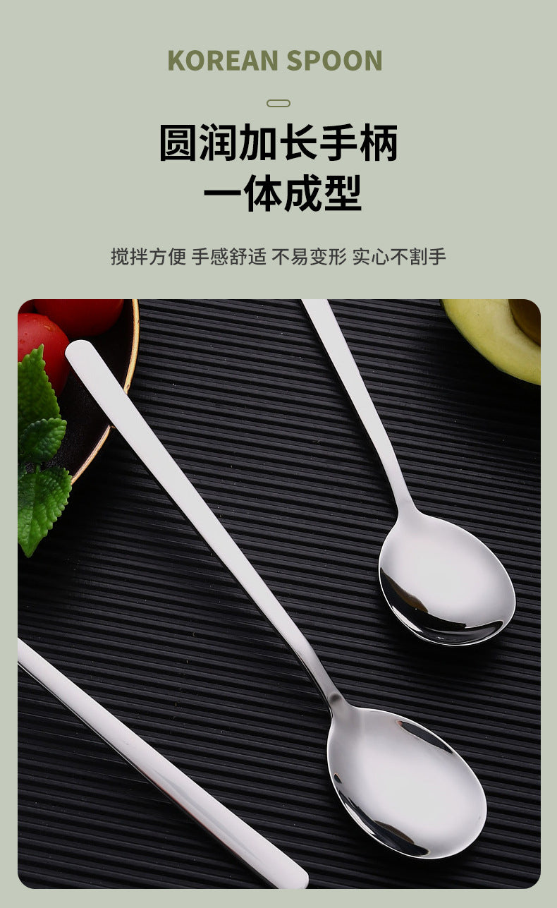 304Stainless Steel Spoon Korean Style Long Handle Stirring Spoon Coffee Spoon Household Eating Soup Spoon Customizable by Manufacturer
