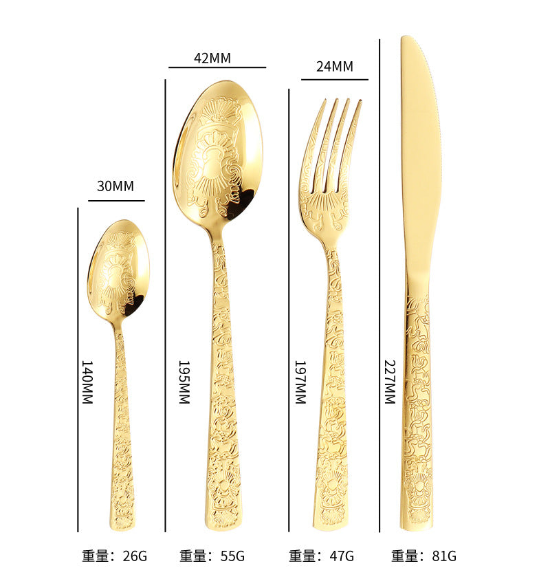 410Stainless Steel Tableware Hotel Restaurant Totem Knife Fork Spoon Set Vintage Pattern Western Steak Knife Fork