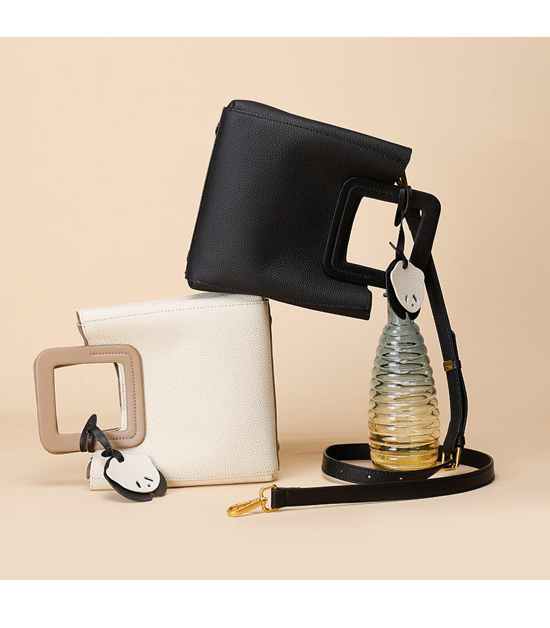 Light Luxury French Style Handheld Small Square Bag for Women, Versatile Shoulder Bag with Small Pendant, Commuter Tote Bag