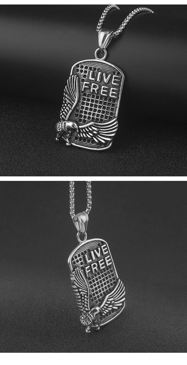 Wholesale Niche Hip-Hop Long Stainless Steel Eagle Square Pendant Sweater Chain Personality Street Style Unisex Titanium Steel Necklace