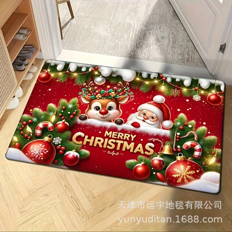 Christmas Flannel Doormat Holiday Decoration Entrance Mat Bathroom Water Absorbent Non-Slip Mat Customizable