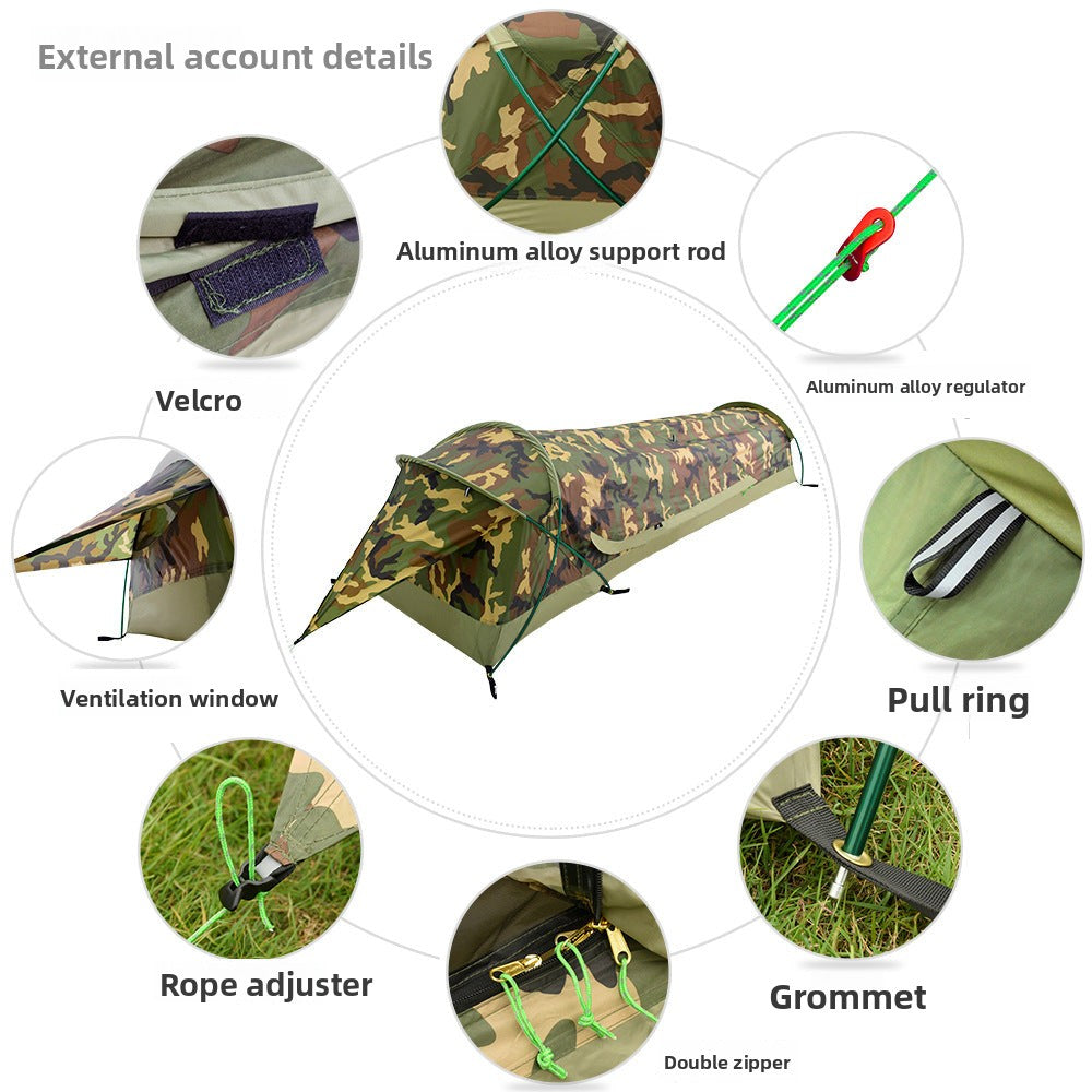 Thickened Single Tent Outdoor Camouflage Tunnel Tent Mountaineering Camping Windproof Portable Waterproof Camping Tent