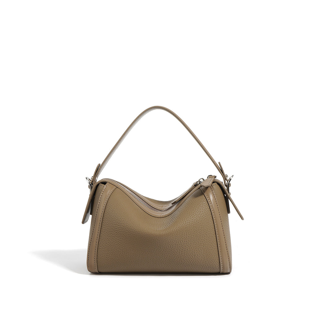 New Top Layer Cowhide Boston Bag Fashion Women's Bag Simple Texture Cowhide Shoulder Crossbody Bag Niche Design Sense