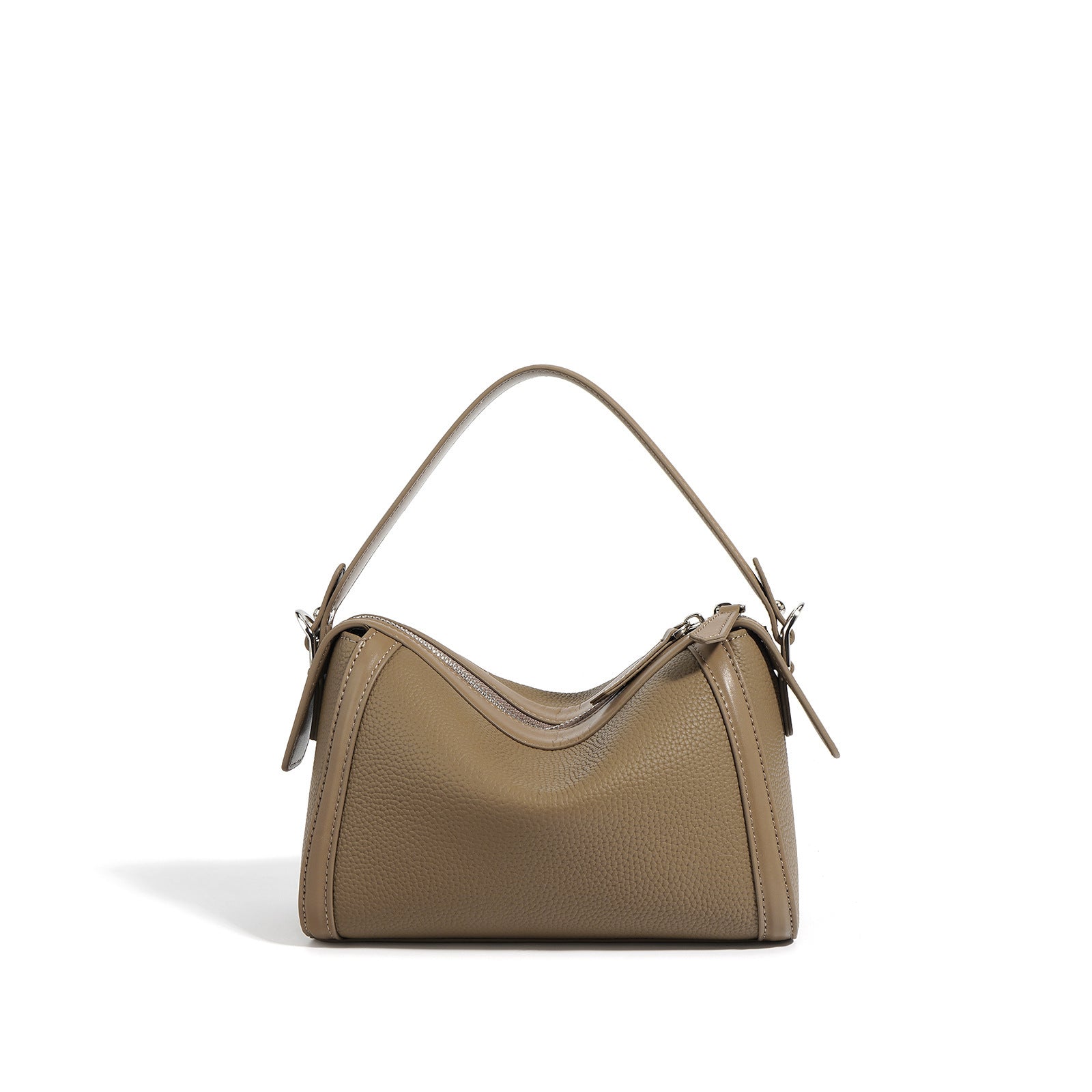 New Top Layer Cowhide Boston Bag Fashion Women's Bag Simple Texture Cowhide Shoulder Crossbody Bag Niche Design Sense