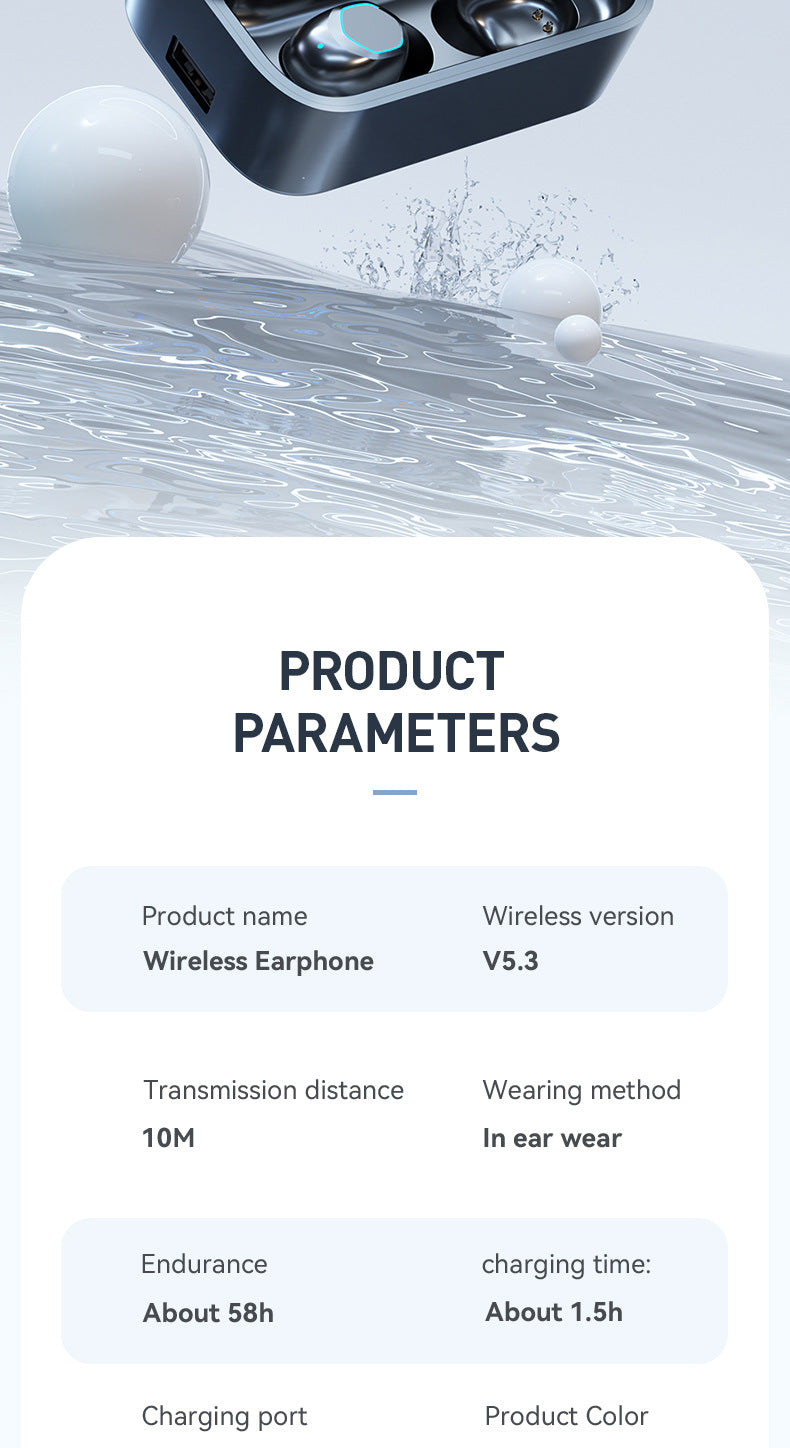 M48Digital Display Bluetooth Earbuds Ultra-Long Battery Life In-Ear Comfortable for Long Wear Private Model Wireless Bluetooth Earbuds Factory Wholesale