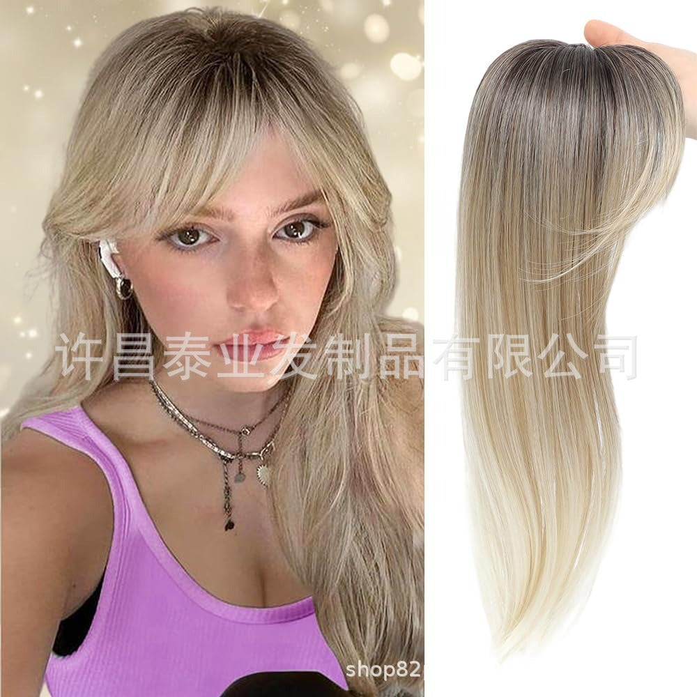 Replacement Hairpiece Top Export Synthetic Hair Scalp Hair Block Eight-Character Bangs Long Curly Hair Women's Seamless Hair Block