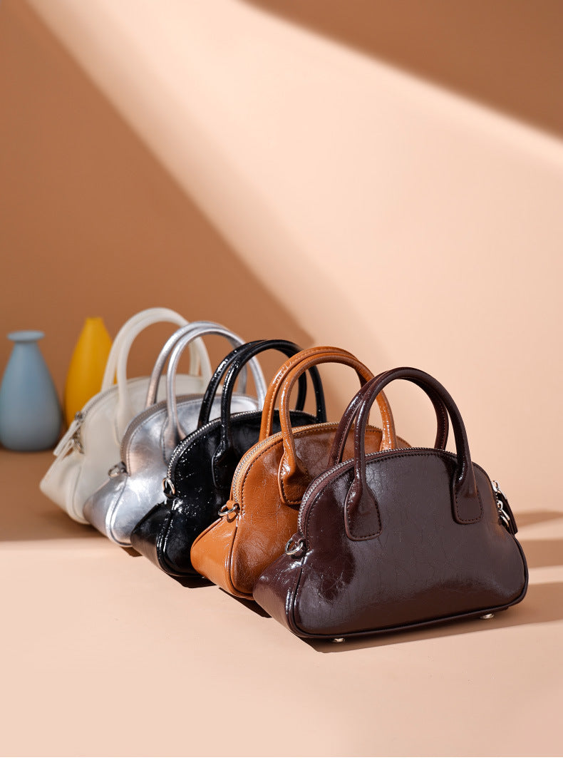 Korean Style Niche Design Spring Summer New Handbag Retro Sweet Oil Wax Leather Fashion Women's Bag Single Shoulder Crossbody Bag