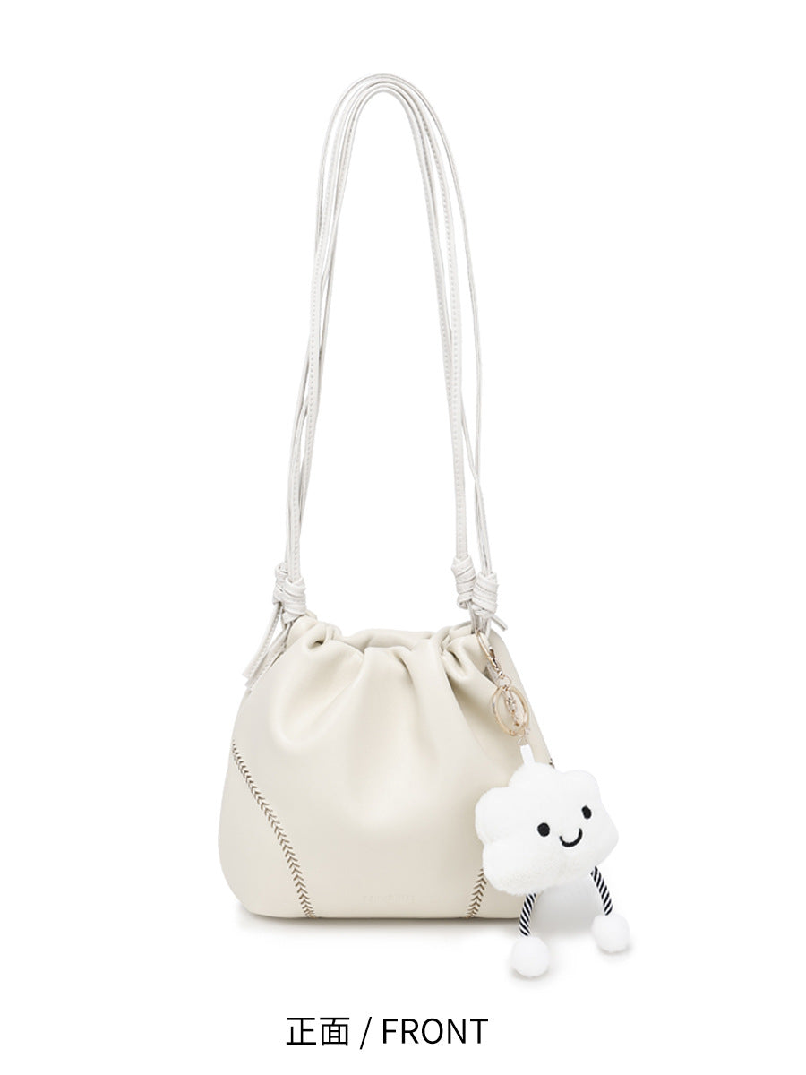 Minimalist silver Small Bag for Women2024Summer New Drawstring Bucket Bag Fashionable Versatile Chain Crossbody Bag