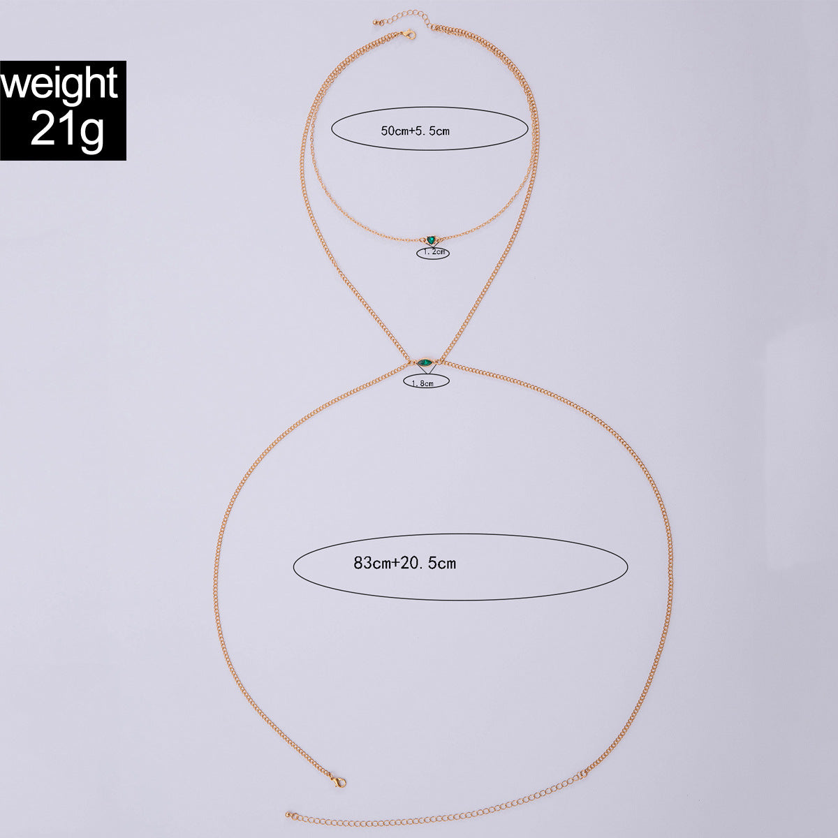 Trendy Simple Men's Body Chain Necklace Fashion Imitation Emerald Heart Hollow Chest Chain with Diamonds