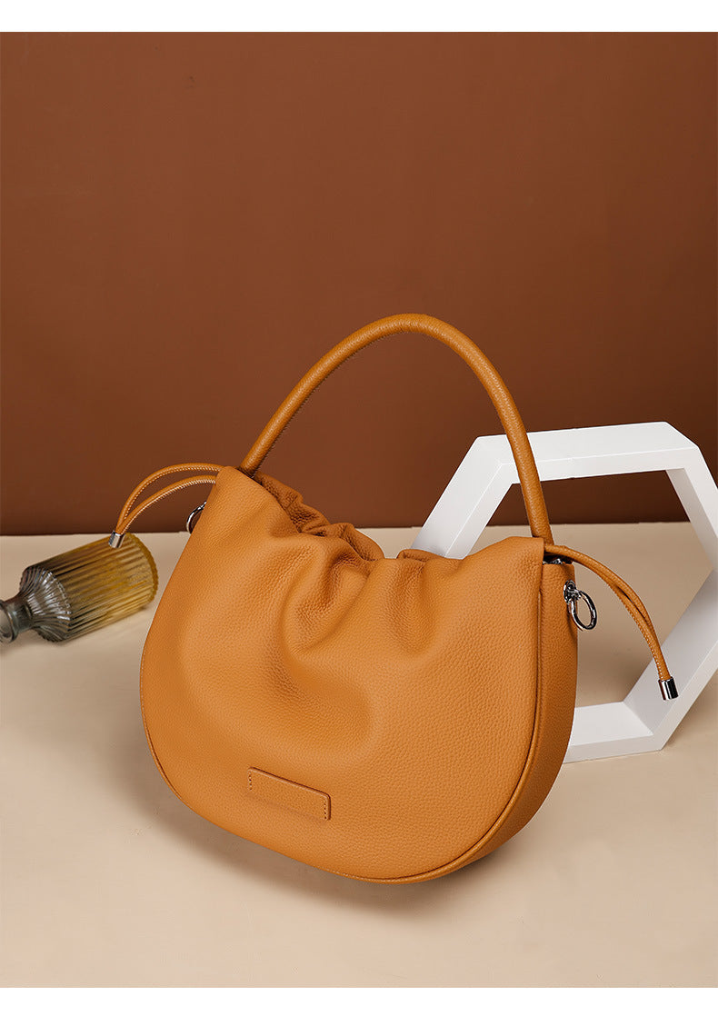 New Women's Bag Cloud Bag Fashion Crossbody Bag Cowhide Shoulder Bag Handbag Pleated Saddle Bag Trendy