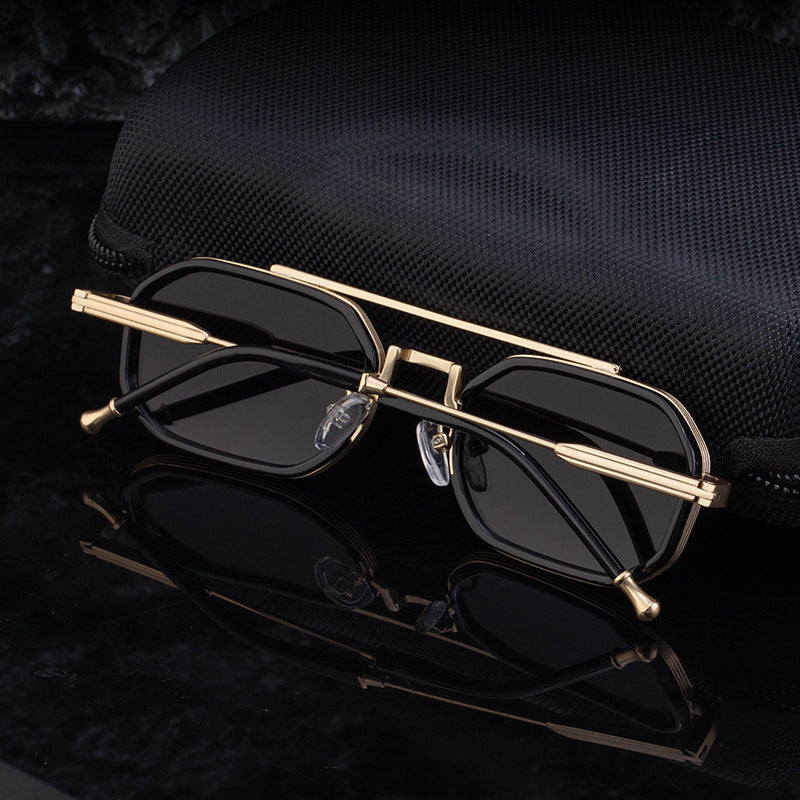 2025New Small Frame Glasses Men Double Beam retro Sunglasses Men's High Sense Full Frame Sunscreen Sunglasses shades