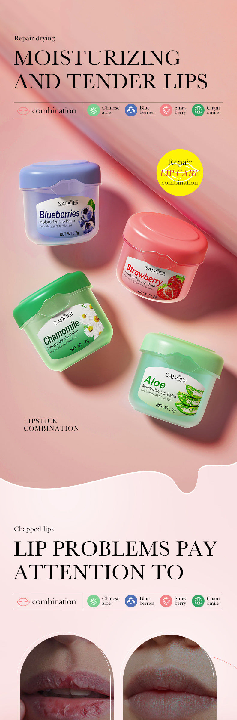 Lip Balm SADOER Honey Hydrating Avocado Anti-Dry Crack Peach Lip Mask  Wholesale