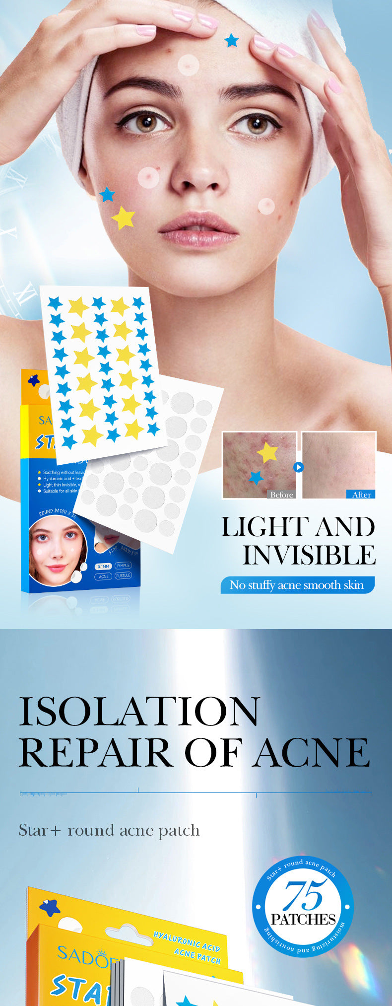 Acne patch SADOER Acne Removal and Repair Patch Colorful Student Acne Treatment Cross-Border Foreign Trade Factory Direct Sales
