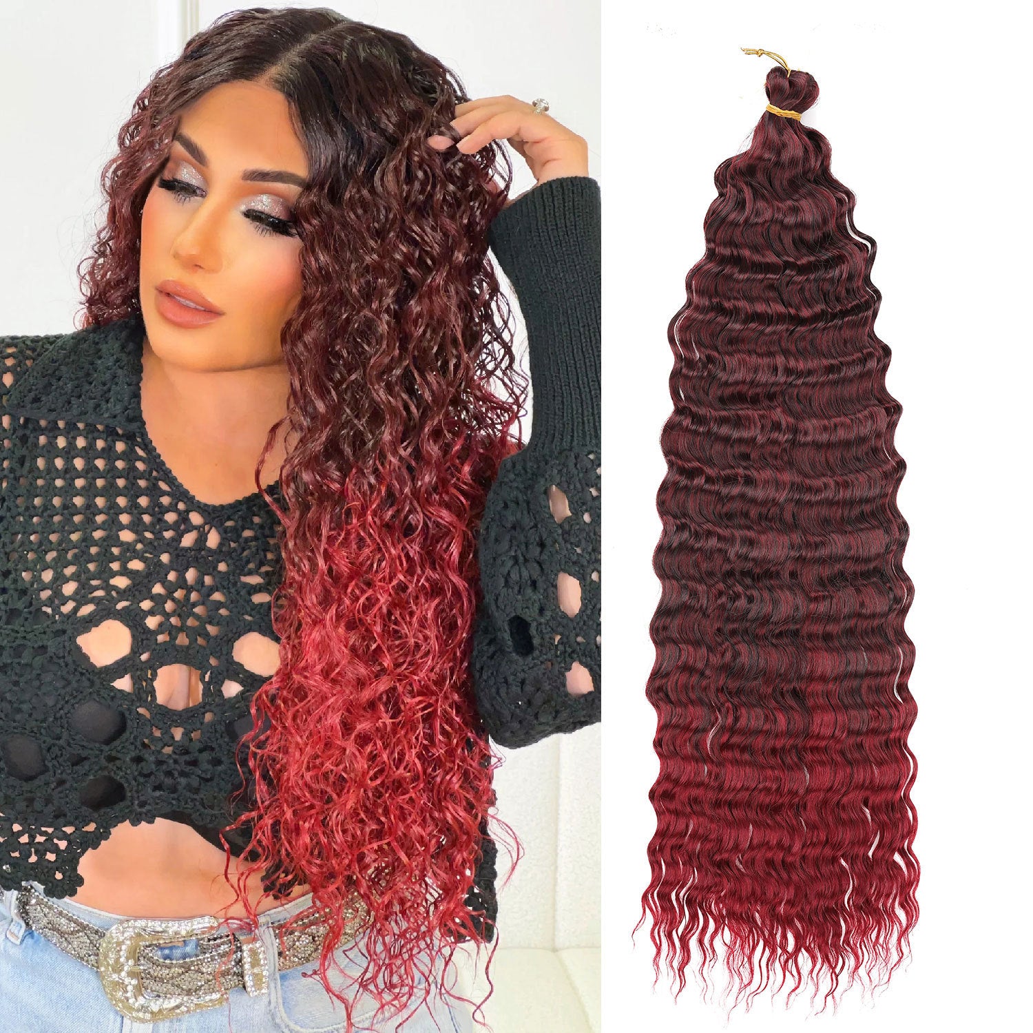 European and American Cross-Border African Synthetic Hair Wig Crochet Hair Extensions Curly Hair Piece DeepWaterWaveHair Long Curly Hair