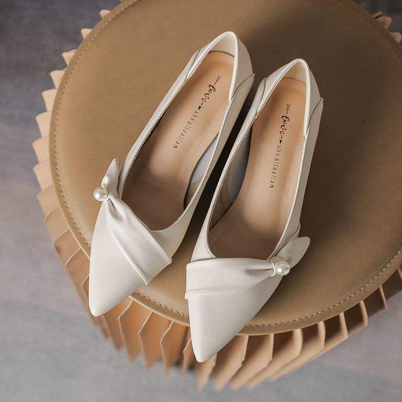 Women's French Style Professional Work Leather Shoes2025Spring and summer new style commuting temperament pointed toe chunky heel women's shoes