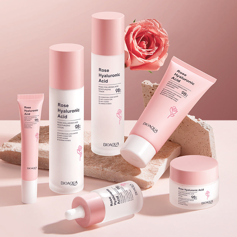 Rose Skincare Set BIOAOUA Hyaluronic acid moisturizing six-piece set  foreign trade wholesale