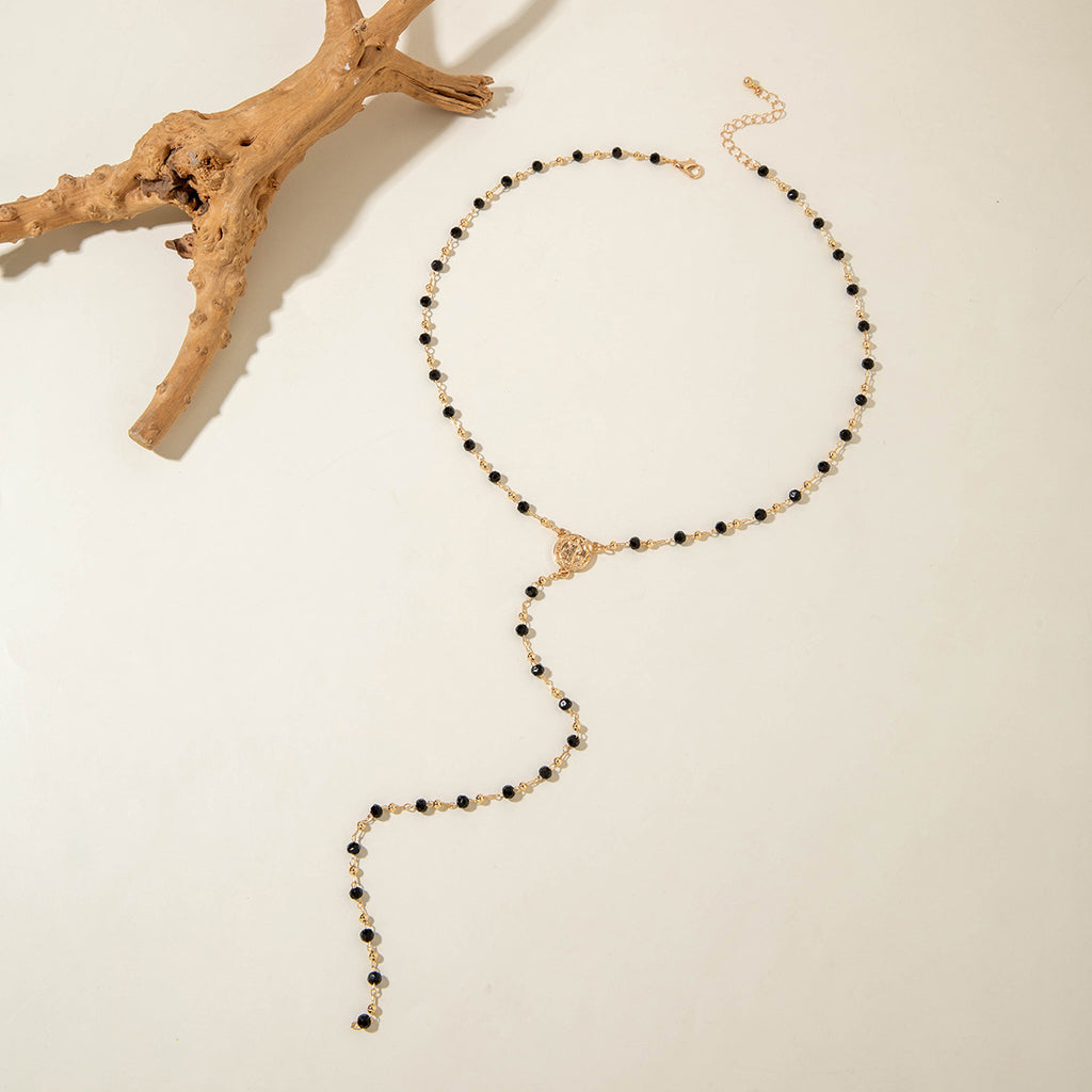 European and American Fashion Jewelry Beaded Tassel Double Layer Long Necklace Elegant Multi-layer Wear Y Type Necklace Ornament