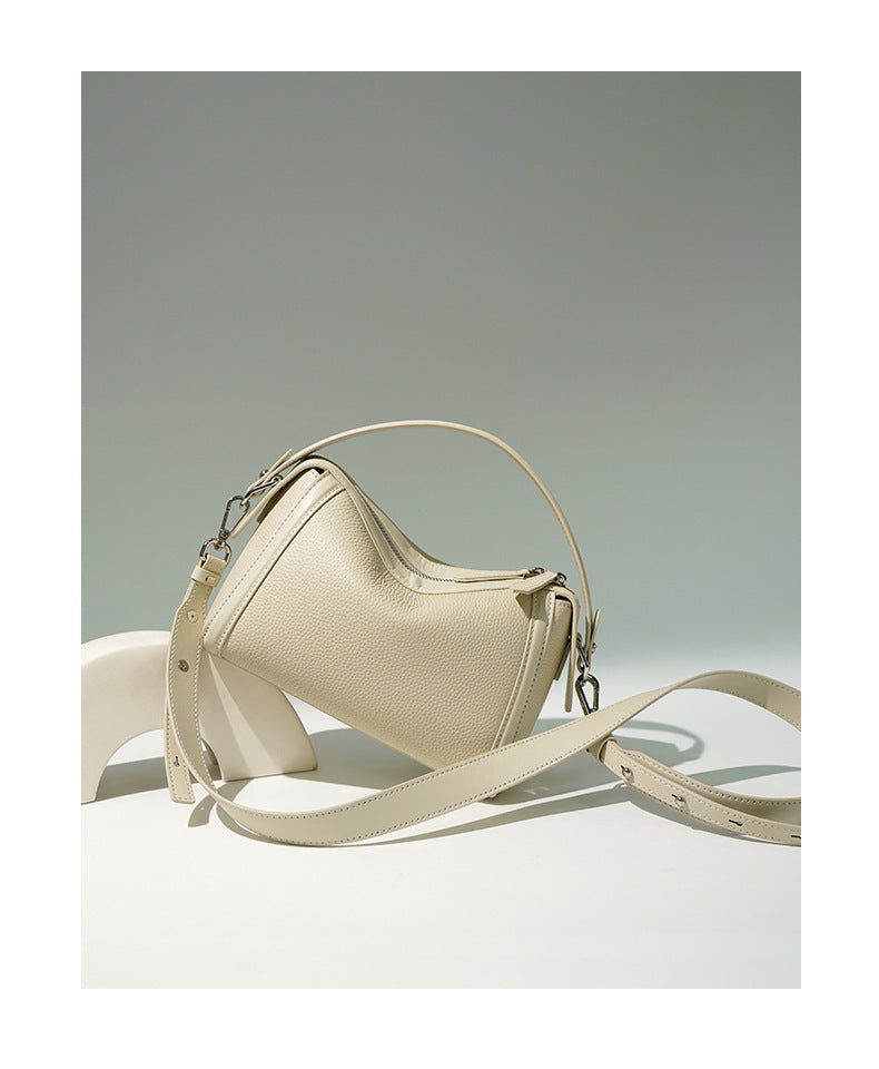 New Top Layer Cowhide Boston Bag Fashion Women's Bag Simple Texture Cowhide Shoulder Crossbody Bag Niche Design Sense