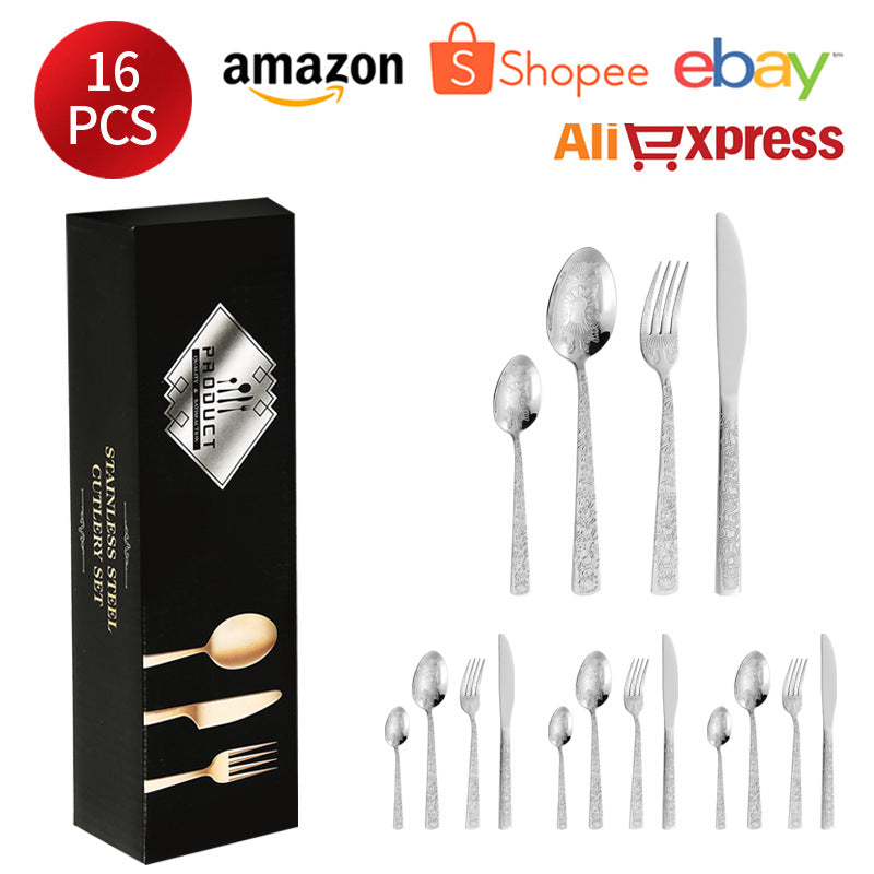410Stainless Steel Tableware Hotel Restaurant Totem Knife Fork Spoon Set Vintage Pattern Western Steak Knife Fork