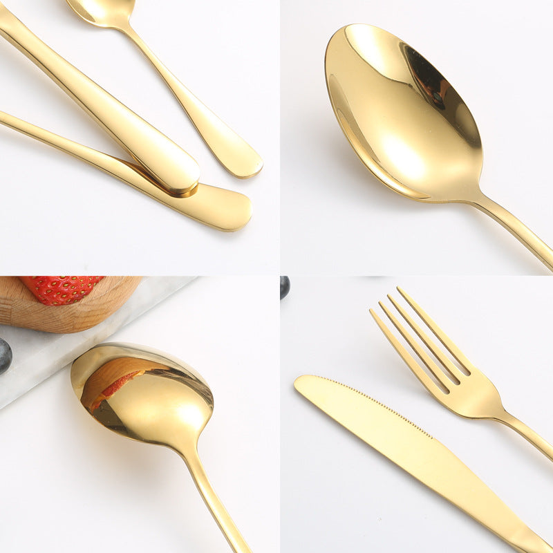 1010Stainless Steel Cutlery Set Hotel Titanium Coated Western Steak Knife Fork Spoon Tea Spoon24Set