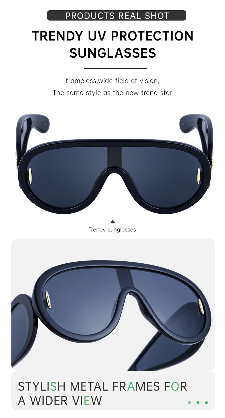 European and American Fashion One-piece Large Frame Sports Sunscreen Sunglasses Women's Trendy Sports Cycling Windproof Sunglasses Men's Glasses