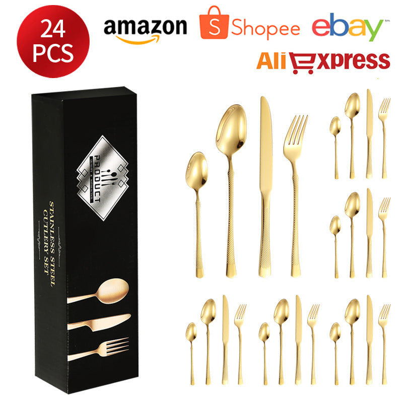 201Stainless steel tableware hotel high-end cutlery set24Set of Restaurant Star Point Steak Knife and Fork Set