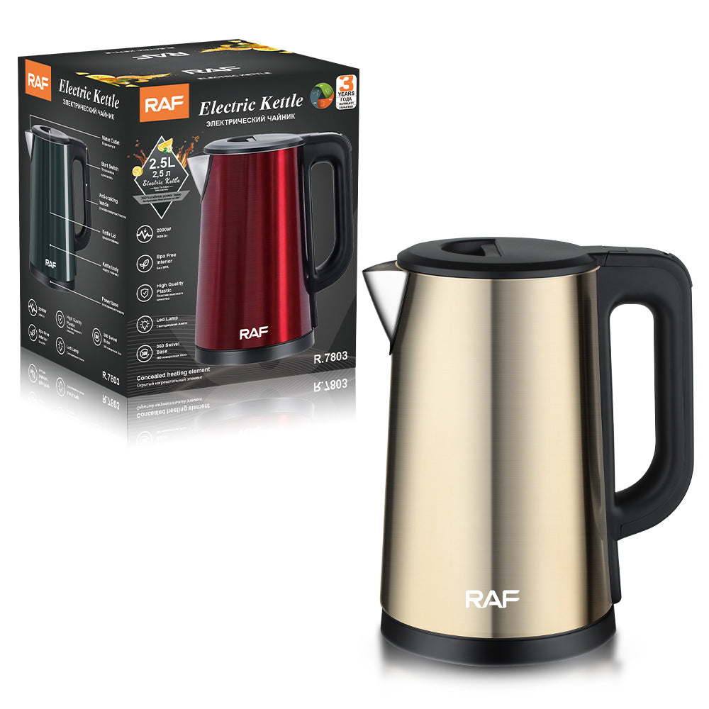 RAF European Standard Electric Kettle Household Water Boiler2.5L High-power double-layer automatic power-off anti-dry burn