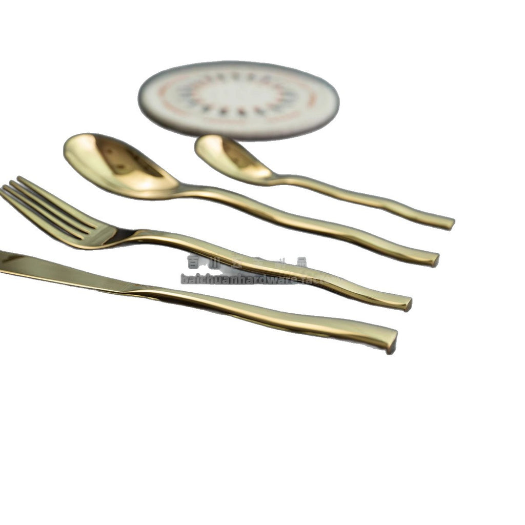 Nordic Style ins304Stainless Steel Steak Knife Fork Spoon Wave Pattern Creative Simple Western Dining Utensils Hotel Supplies Wholesale