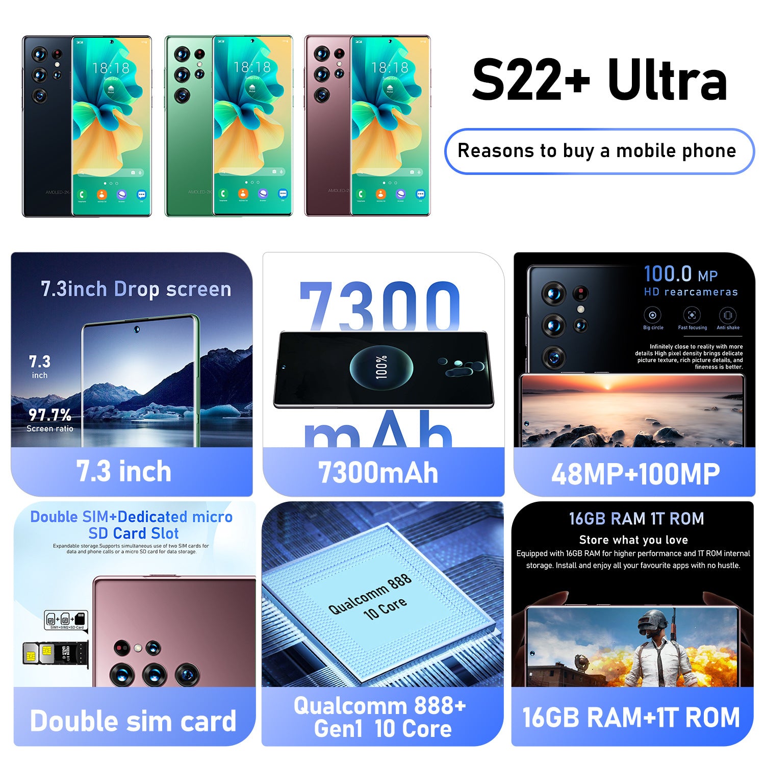 Spot Goods S22+UItre Hot New Product Realistic Mobile Phone16+1T High-End All-in-One Factory Direct